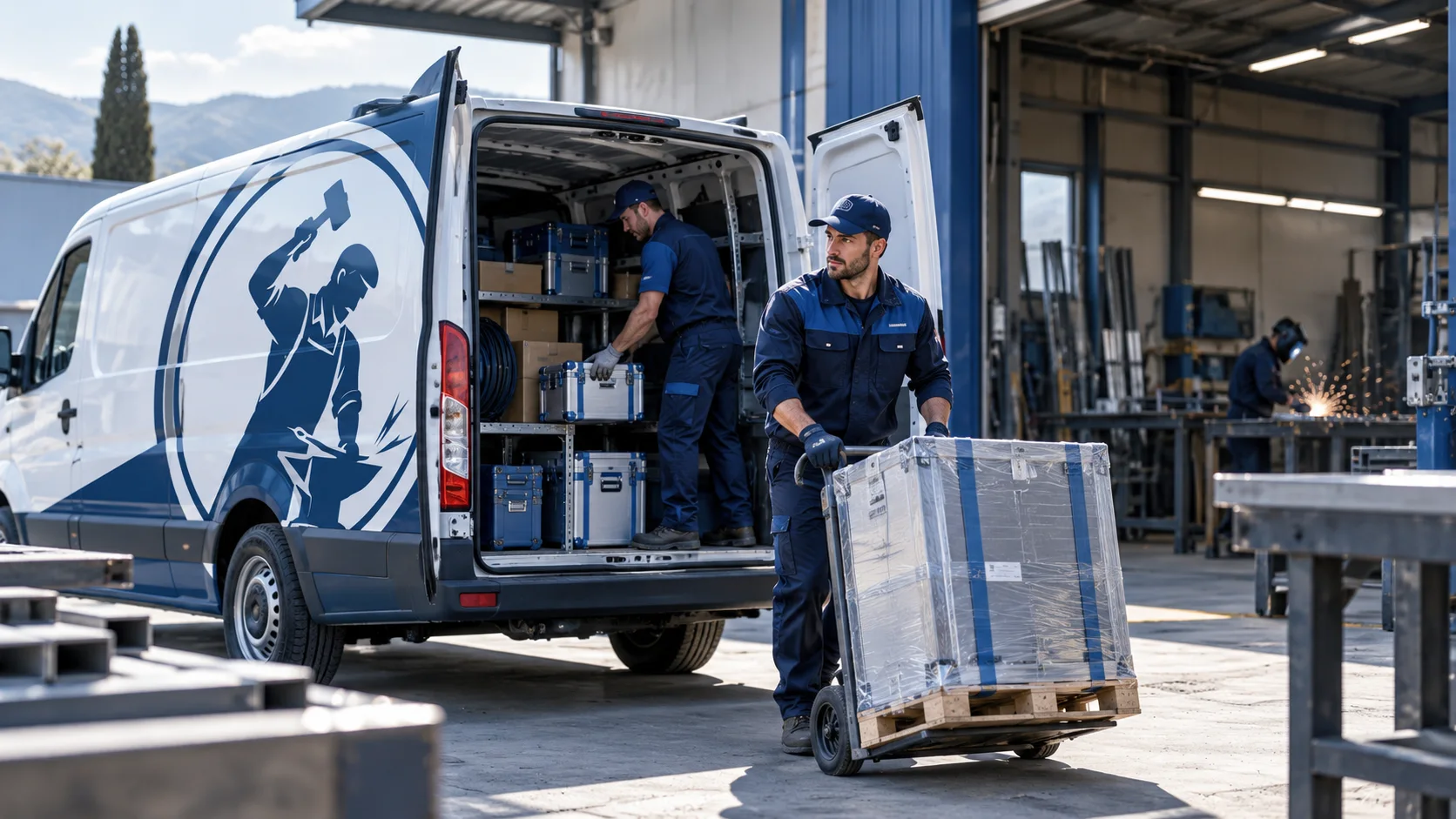 Operatori gestiscono scarico e movimentazione di materiali metallici in una sede della rete UniFaber