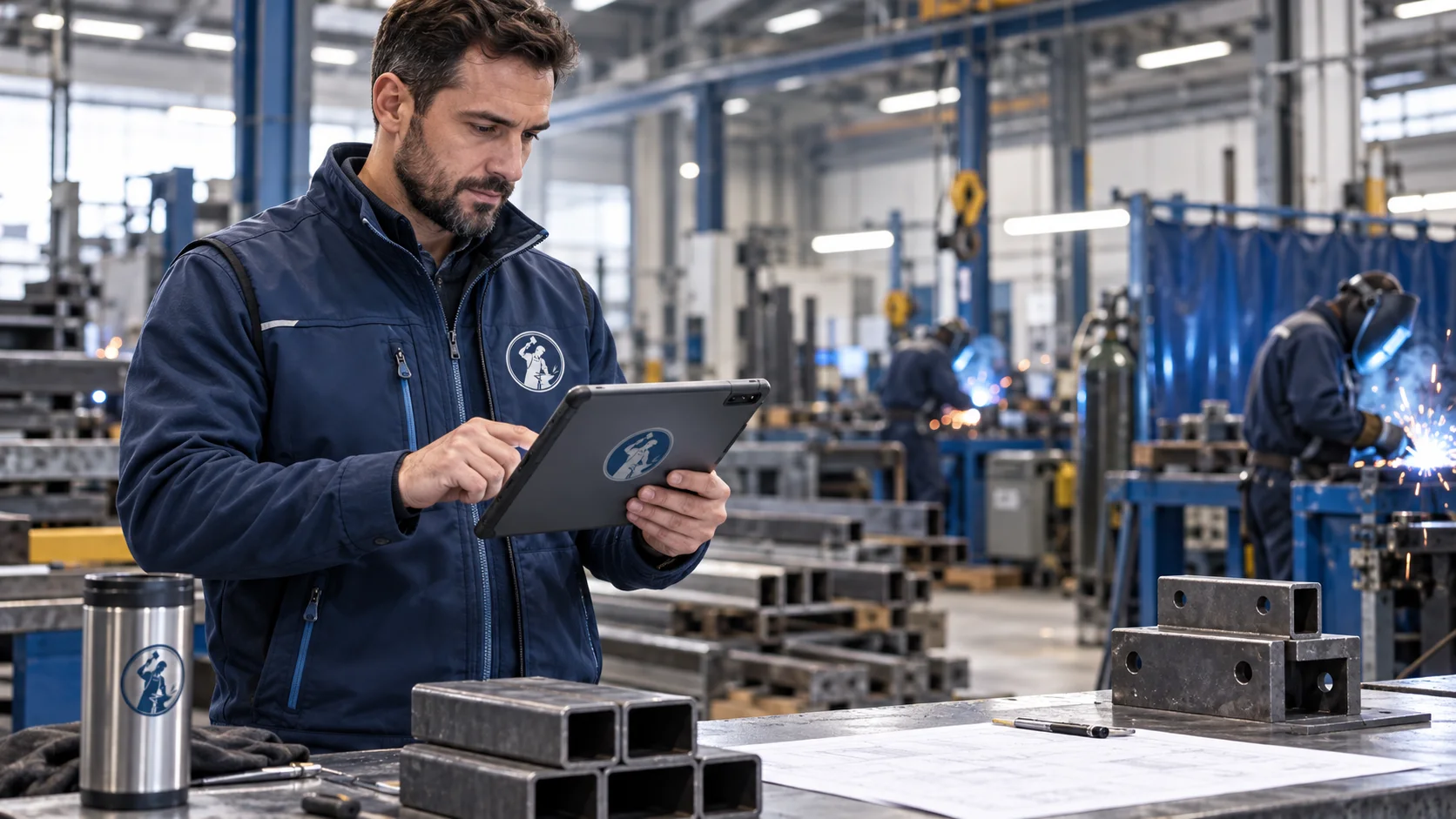 Responsabile di carpenteria utilizza il software UniFaber su tablet in officina